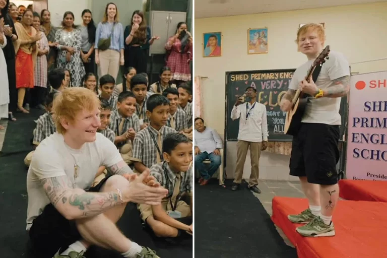 Ed sheeran visiting mumbai music school and sitting among children