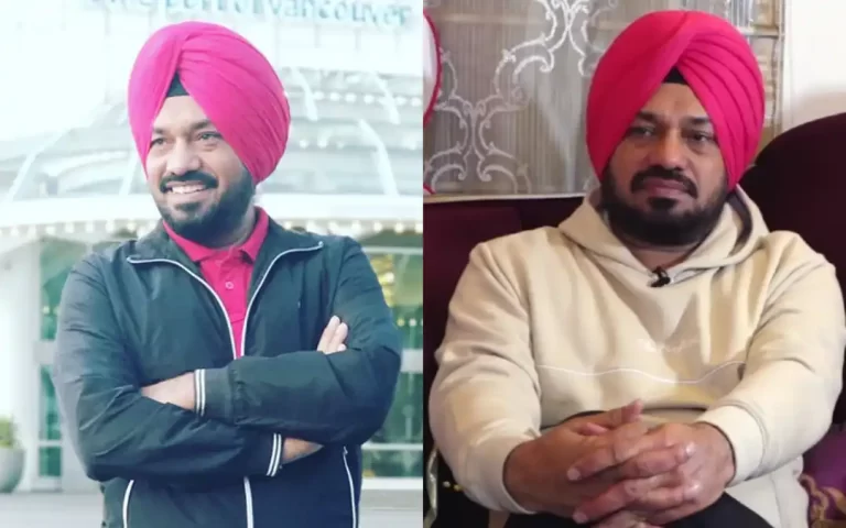 Gurpreet ghuggi wearing black jacket and pink turban